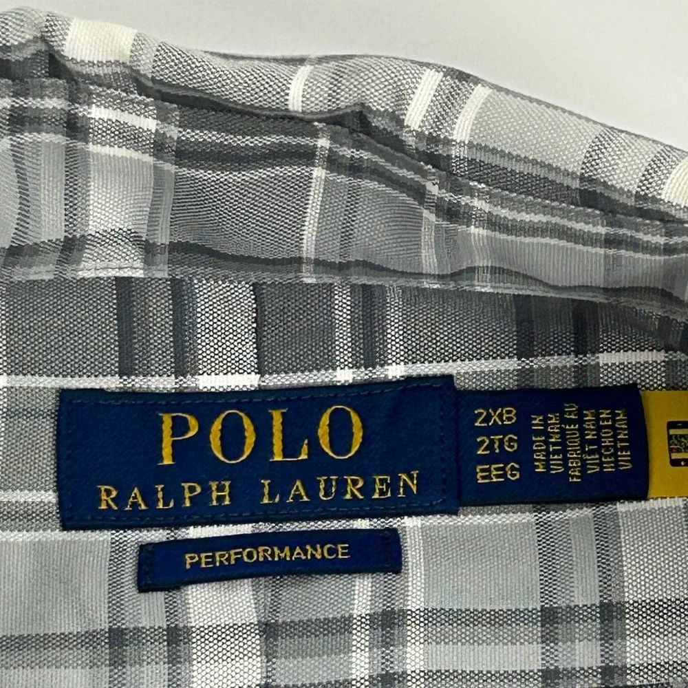 Polo Ralph Lauren Performance Shirt Mens 2XB Gray Plaid Long Sleeve Button Down